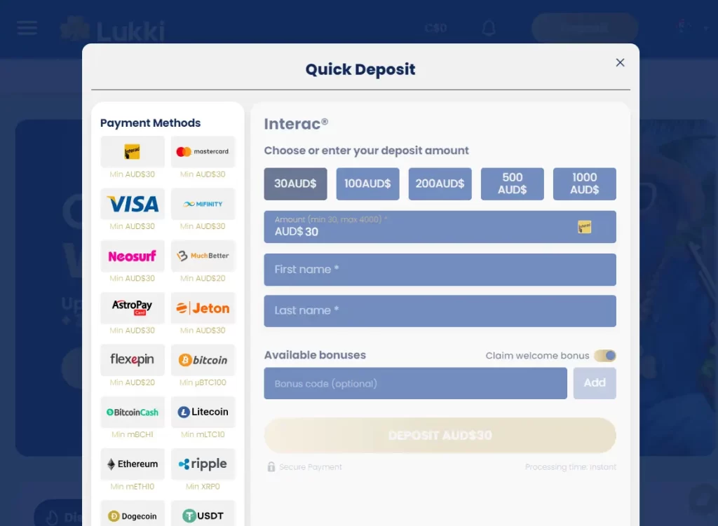 Quick Deposit at Lukki